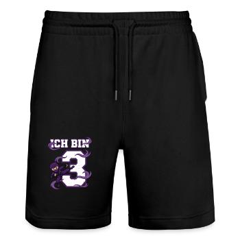 Ich bin 3 Ninja 3. Geburtstag Lila Karate - Stanley/Stella Unisex Bio Joggingshorts Trainer  - Schwarz - Vorne - Nik (191cm) & Marisol (170cm)