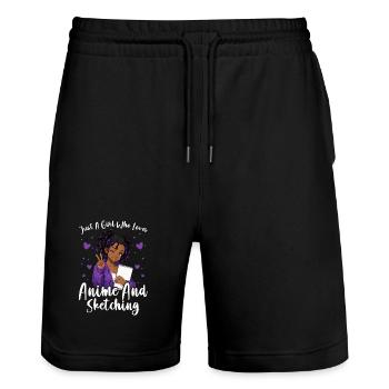 Nur Ein Mädchen, Das Anime Liebt Und Afro Zeichnet - Stanley/Stella Unisex Bio Joggingshorts Trainer  - Schwarz - Vorne - Nik (191cm) & Marisol (170cm)
