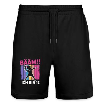 Bääm I'm 12 Dabbing Girl 12th Birthday - Stanley/Stella Trainer Unisex Organic Jogging Shorts - black - Front - Nik (191cm) & Marisol (170cm)