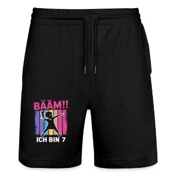Bääm Ich bin 7 Dabbing Mädchen 7. Geburtstag - Stanley/Stella Trainer Unisex Organic Jogging Shorts - black - Front - Nik (191cm) & Marisol (170cm)