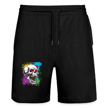 Crâne sur des taches colorées - Short de jogging bio TRAINER Stanley/Stella unisexe - noir - Devant - Nik (191cm) & Marisol (170cm)