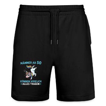 50. Geburtstag Männer Einhorn 50 Jahre - Stanley/Stella Unisex Bio Joggingshorts Trainer  - Schwarz - Vorne - Nik (191cm) & Marisol (170cm)