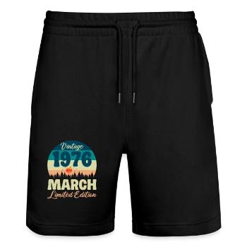 Vintage March 50 Year Old 1976 Birthday Gift - Stanley/Stella Trainer Unisex Organic Jogging Shorts - black - Front - Nik (191cm) & Marisol (170cm)