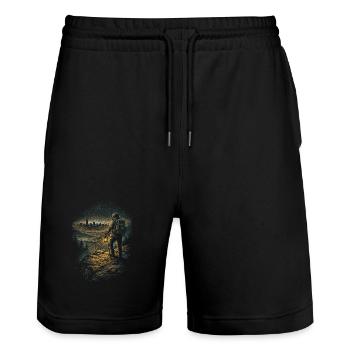 Prepper Survivalists - Stanley/Stella Trainer Unisex Organic Jogging Shorts - black - Front - Nik (191cm) & Marisol (170cm)