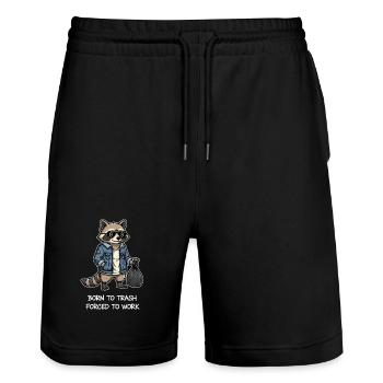 Born to Trash Forced to Work Waschbär - Stanley/Stella Unisex Bio Joggingshorts Trainer  - Schwarz - Vorne - Nik (191cm) & Marisol (170cm)