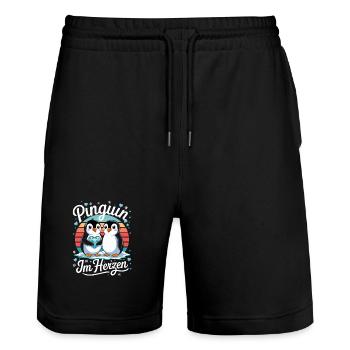  Pinguin Im Herzen Süße Pinguin Liebe Für Pinguin - Stanley/Stella Unisex Bio Joggingshorts Trainer  - Schwarz - Vorne - Nik (191cm) & Marisol (170cm)
