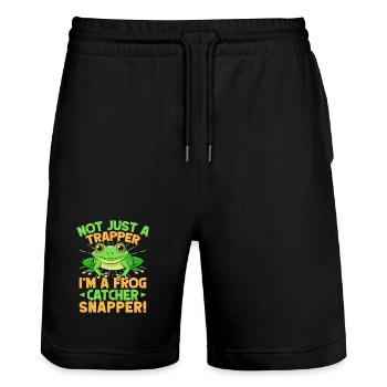 Frog Catcher Not Just A Trapper Frog Snapper Frog - Stanley/Stella Unisex Bio Joggingshorts Trainer  - Schwarz - Vorne - Nik (191cm) & Marisol (170cm)