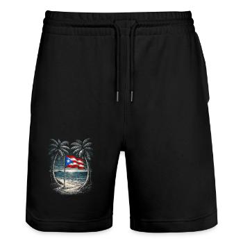 Puerto Rico Boricua - Stanley/Stella Unisex Bio Joggingshorts Trainer  - Schwarz - Vorne - Nik (191cm) & Marisol (170cm)