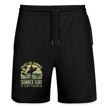 Enjoy the Summer Summer Surf In Blue Paradise - Stanley/Stella Unisex Bio Joggingshorts Trainer  - Schwarz - Vorne - Nik (191cm) & Marisol (170cm)