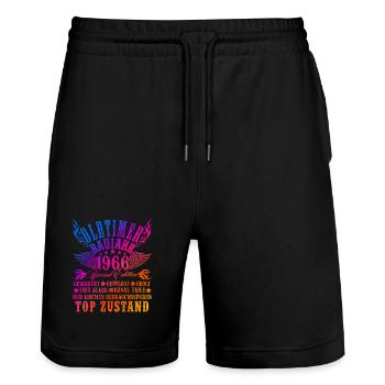 60th Birthday Man Woman 60 Years Decoration 1966 Gift - Stanley/Stella Trainer Unisex Organic Jogging Shorts - black - Front - Nik (191cm) & Marisol (170cm)
