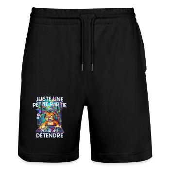 Gamer humour jeux vidéo console gaming chat énervé - Short de jogging bio TRAINER Stanley/Stella unisexe - noir - Devant - Nik (191cm) & Marisol (170cm)