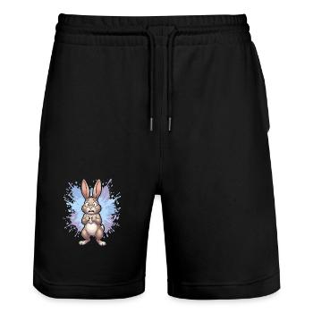 Distraught rabbit with paint splash - Stanley/Stella Trainer Unisex Organic Jogging Shorts - black - Front - Nik (191cm) & Marisol (170cm)