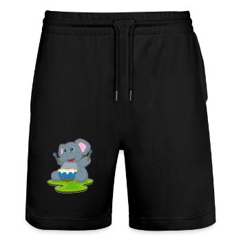 Elephant Musician Drum Music - Stanley/Stella Trainer Unisex Organic Jogging Shorts - black - Front - Nik (191cm) & Marisol (170cm)