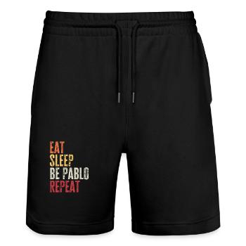 Iss, schlaf, sei Pablo, wiederhole Retro-Name - Stanley/Stella Unisex Bio Joggingshorts Trainer  - Schwarz - Vorne - Nik (191cm) & Marisol (170cm)