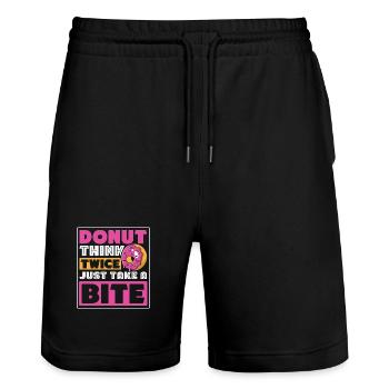 Donut fast food - Stanley/Stella Trainer Unisex Organic Jogging Shorts - black - Front - Nik (191cm) & Marisol (170cm)