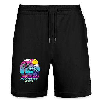 Miami Beach Palmenwelle - Stanley/Stella Unisex Bio Joggingshorts Trainer  - Schwarz - Vorne - Nik (191cm) & Marisol (170cm)