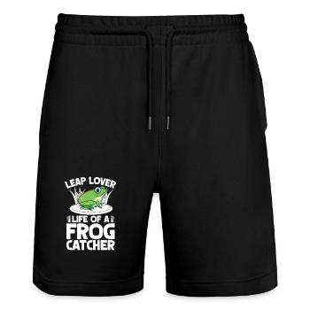 Frog Catcher Leap Lover Frog - Stanley/Stella Unisex Bio Joggingshorts Trainer  - Schwarz - Vorne - Nik (191cm) & Marisol (170cm)