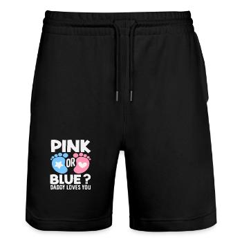 Pink Or Blue Dad Loves You Reveal - Stanley/Stella Trainer Unisex Organic Jogging Shorts - black - Front - Nik (191cm) & Marisol (170cm)
