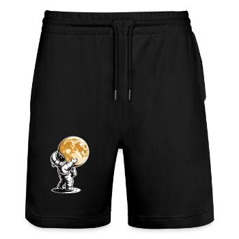 Astronaut Hugging Moon T-Shirt - Stanley/Stella Trainer Unisex Organic Jogging Shorts - black - Front - Nik (191cm) & Marisol (170cm)