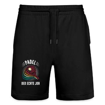 Padel game PADEL THE REAL JOB Padel Sports Funny - Stanley/Stella Trainer Unisex Organic Jogging Shorts - black - Front - Nik (191cm) & Marisol (170cm)