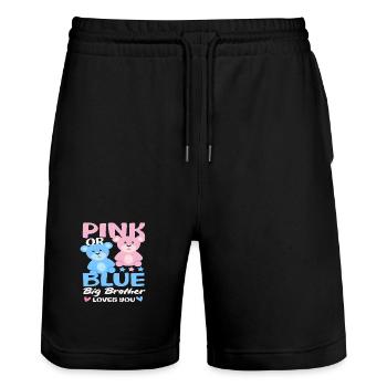 Pink Or Blue Big Brother Loves You - Stanley/Stella Trainer Unisex Organic Jogging Shorts - black - Front - Nik (191cm) & Marisol (170cm)