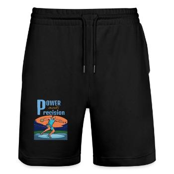 Power trifft Präzision – Discuswurf - Stanley/Stella Unisex Bio Joggingshorts Trainer  - Schwarz - Vorne - Nik (191cm) & Marisol (170cm)