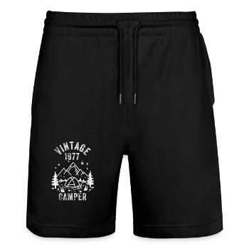 Vintage 1977 Camper 50th Birthday 2027 - Stanley/Stella Trainer Unisex Organic Jogging Shorts - black - Front - Nik (191cm) & Marisol (170cm)