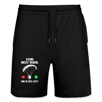 Motorschirm KANN NICHT REDEN BIN IN DER LUFT - Stanley/Stella Unisex Bio Joggingshorts Trainer  - Schwarz - Vorne - Nik (191cm) & Marisol (170cm)