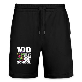 Trottinette dinosaure 100 Jours d’École - Short de jogging bio TRAINER Stanley/Stella unisexe - noir - Devant - Nik (191cm) & Marisol (170cm)