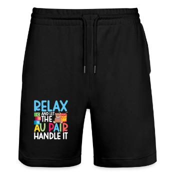Nounou d’appréciation de la baby-sitter Au Pair - Short de jogging bio TRAINER Stanley/Stella unisexe - noir - Devant - Nik (191cm) & Marisol (170cm)