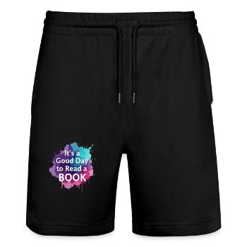 Reading Books Good Day - Stanley/Stella Trainer Unisex Organic Jogging Shorts - black - Front - Nik (191cm) & Marisol (170cm)