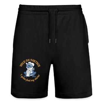 Hold On Partner I Gotta Feed My Starter Sourdough - Stanley/Stella Trainer Unisex Organic Jogging Shorts - black - Front - Nik (191cm) & Marisol (170cm)