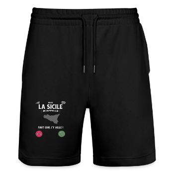 La Sicile M’Appelle Faut Que J’Y Aille Humour - Short de jogging bio TRAINER Stanley/Stella unisexe - noir - Devant - Nik (191cm) & Marisol (170cm)