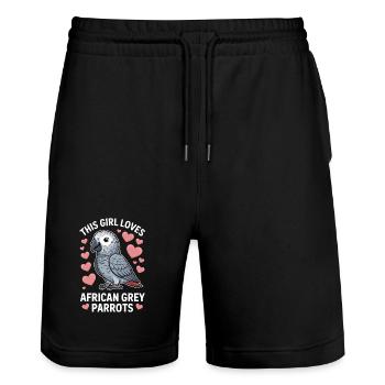 Graupapagei Sprüche Lustiges Graupapagei Geschenk  - Stanley/Stella Unisex Bio Joggingshorts Trainer  - Schwarz - Vorne - Nik (191cm) & Marisol (170cm)