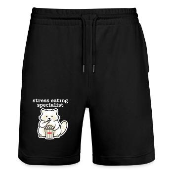 Stress Eating Specialist Raccoon - Stanley/Stella Trainer Unisex Organic Jogging Shorts - black - Front - Nik (191cm) & Marisol (170cm)