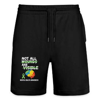 Not All Wounds Are Visible – Mental Health - Stanley/Stella Trainer Unisex Organic Jogging Shorts - black - Front - Nik (191cm) & Marisol (170cm)