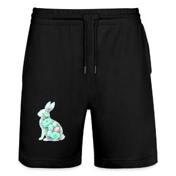 Hase Ostern Aquarell - Stanley/Stella Unisex Bio Joggingshorts Trainer  - Schwarz - Vorne - Nik (191cm) & Marisol (170cm)