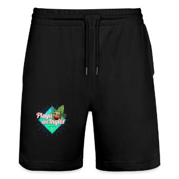 Playa del Ingles Gran Canaria Kanarische Souvenir - Stanley/Stella Unisex Bio Joggingshorts Trainer  - Schwarz - Vorne - Nik (191cm) & Marisol (170cm)