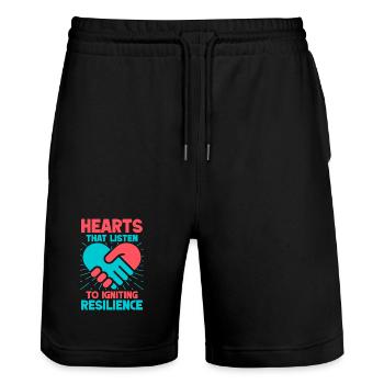 Volunteer Appreciation Hearts That Listen - Stanley/Stella Trainer Unisex Organic Jogging Shorts - black - Front - Nik (191cm) & Marisol (170cm)