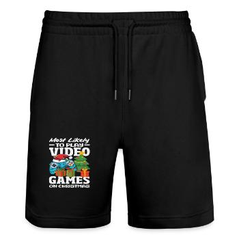 Wahrscheinlich Videospiele Zocken Weihnachten - Stanley/Stella Unisex Bio Joggingshorts Trainer  - Schwarz - Vorne - Nik (191cm) & Marisol (170cm)