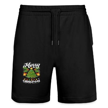 Merry Christmas Tree Fairy Lights - Stanley/Stella Trainer Unisex Organic Jogging Shorts - black - Front - Nik (191cm) & Marisol (170cm)