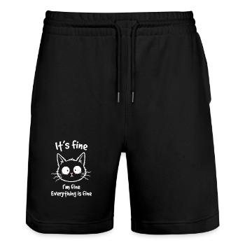 It's Fine I'm Fine Everything is Fine Katzen - Stanley/Stella Unisex Bio Joggingshorts Trainer  - Schwarz - Vorne - Nik (191cm) & Marisol (170cm)