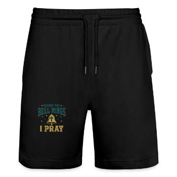 Before the Bell Rings I Pray Christlicher Lehrer - Stanley/Stella Unisex Bio Joggingshorts Trainer  - Schwarz - Vorne - Nik (191cm) & Marisol (170cm)