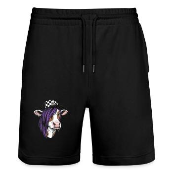 Punk Kuh mit Lila Haar - Stanley/Stella Unisex Bio Joggingshorts Trainer  - Schwarz - Vorne - Nik (191cm) & Marisol (170cm)