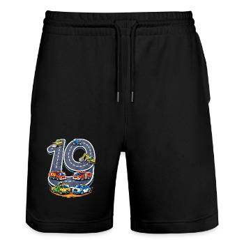 90 ans d’illustration de construction routière - Short de jogging bio TRAINER Stanley/Stella unisexe - noir - Devant - Nik (191cm) & Marisol (170cm)