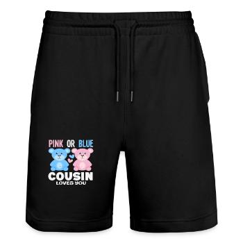 Pink Oder Blau Cousin Liebt Dich - Stanley/Stella Unisex Bio Joggingshorts Trainer  - Schwarz - Vorne - Nik (191cm) & Marisol (170cm)