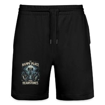 Friedhof Goth Humor My Happy Place Has Headstones - Stanley/Stella Unisex Bio Joggingshorts Trainer  - Schwarz - Vorne - Nik (191cm) & Marisol (170cm)