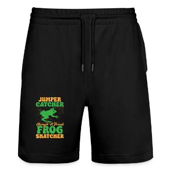 Frog Catcher Jumper Catcher Always A Proud Frog - Stanley/Stella Unisex Bio Joggingshorts Trainer  - Schwarz - Vorne - Nik (191cm) & Marisol (170cm)