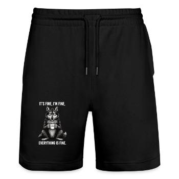 Its Fine Im Fine Kaffee Wolf Humor - Stanley/Stella Unisex Bio Joggingshorts Trainer  - Schwarz - Vorne - Nik (191cm) & Marisol (170cm)