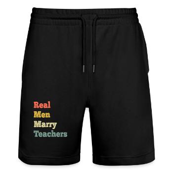 Echte Männer heiraten Lehrer - Stanley/Stella Unisex Bio Joggingshorts Trainer  - Schwarz - Vorne - Nik (191cm) & Marisol (170cm)